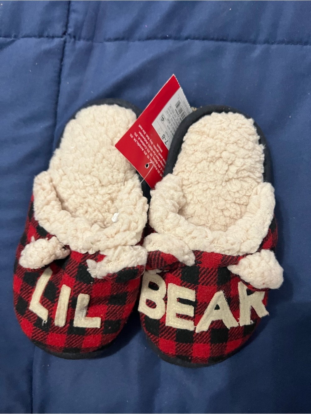 Target Red and Black Plaid 'Lil Bear' Kids Slippers 7/8